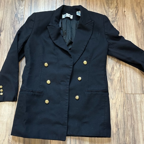 Black Wool Pea Coat with Gold Buttons - Picture 3 of 7